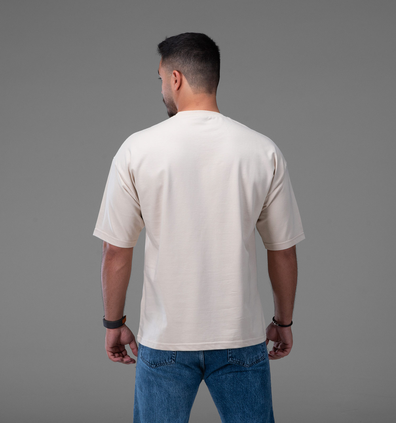 تیشرت یقه گرد مردانه باکسی نخ پنبه طرحدار مدل 48153