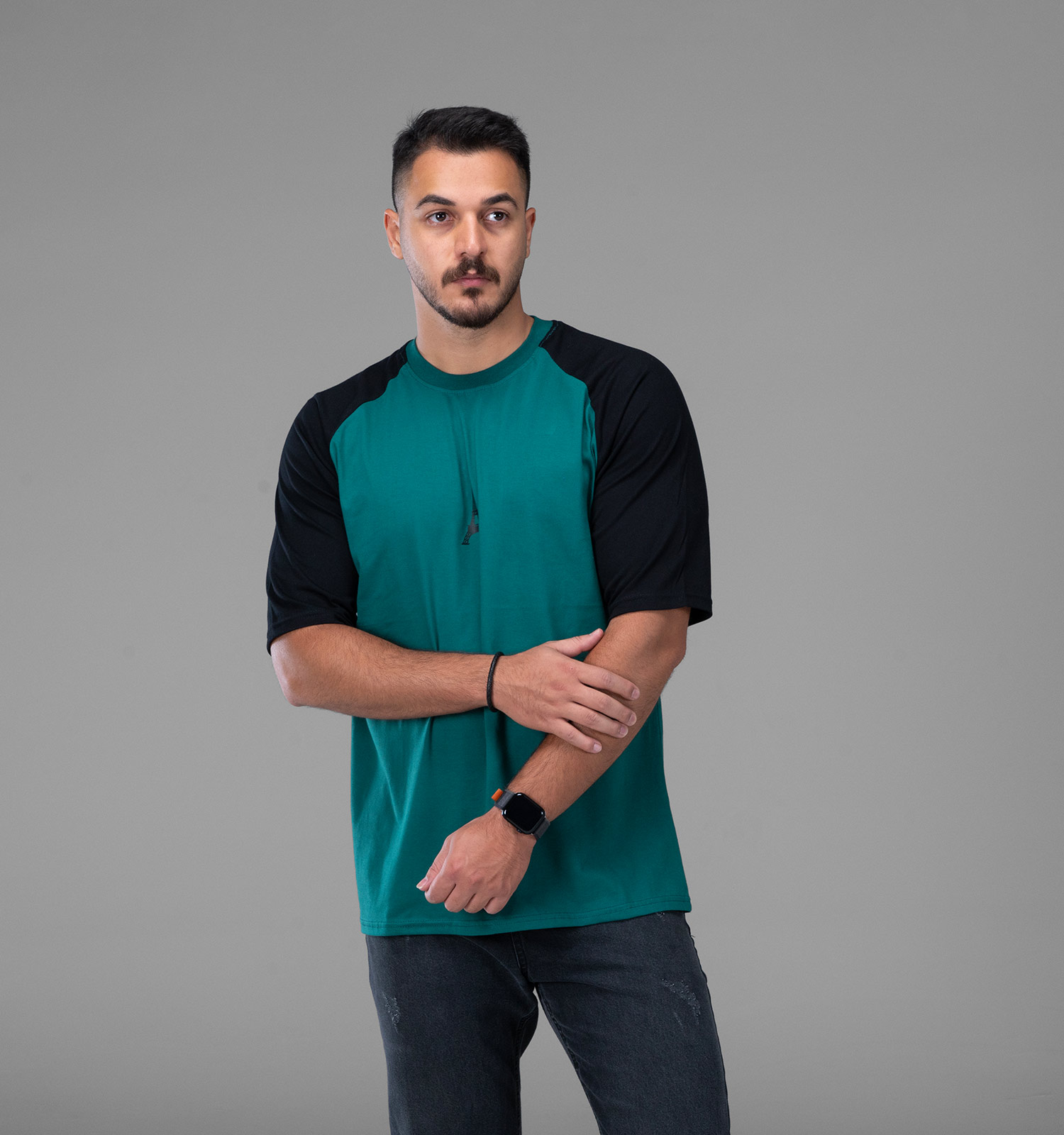 تیشرت یقه گرد مردانه باکسی نخ پنبه طرحدار مدل 48149