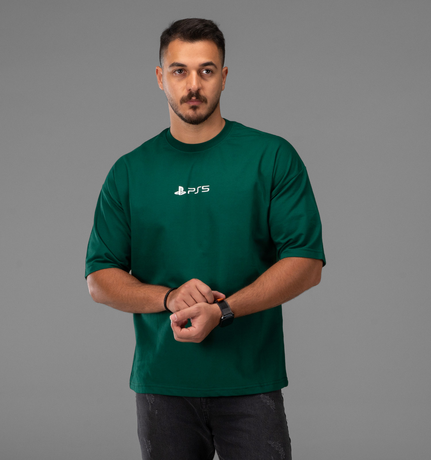 تیشرت یقه گرد مردانه باکسی نخ پنبه طرحدار مدل 48156