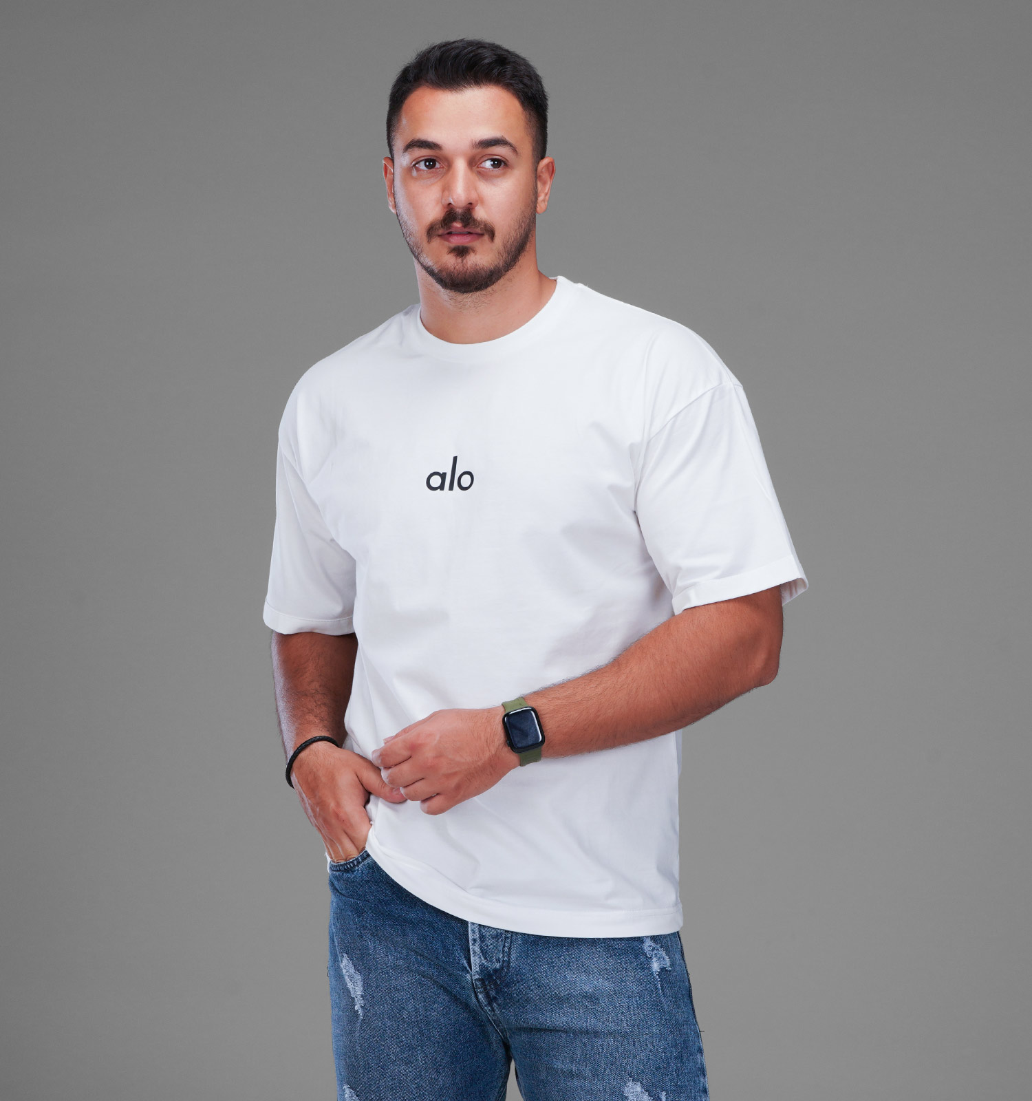 تیشرت یقه گرد مردانه سفید نخ پنبه طرحدار مدل 48175