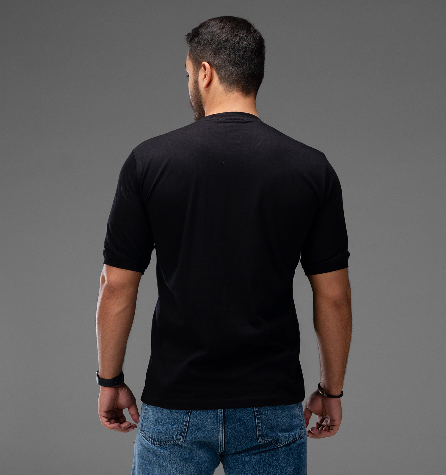 تیشرت یقه گرد مردانه مشکی نخ پنبه طرحدار مدل 48235