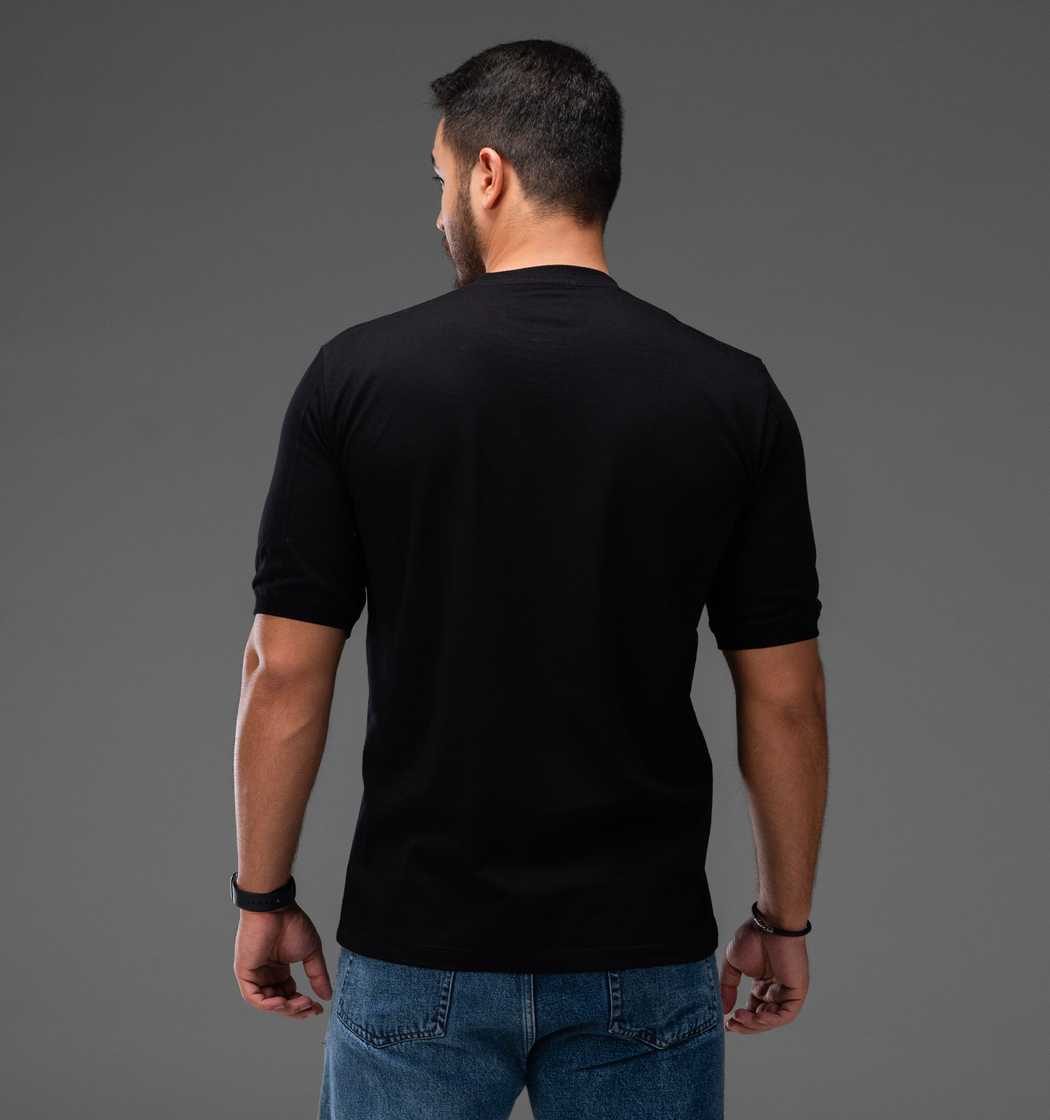 تیشرت یقه گرد مردانه مشکی نخ پنبه طرحدار مدل 48237