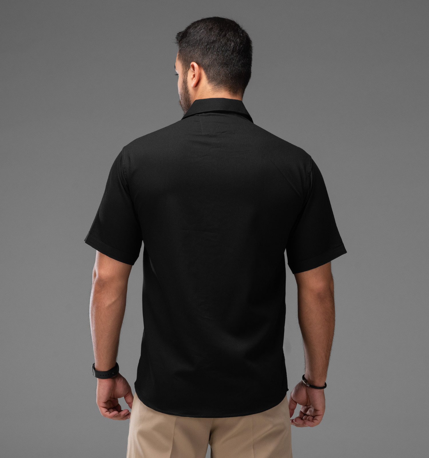 پیراهن نخی مردانه راه راه آستین کوتاه مشکی Polo مدل 48247