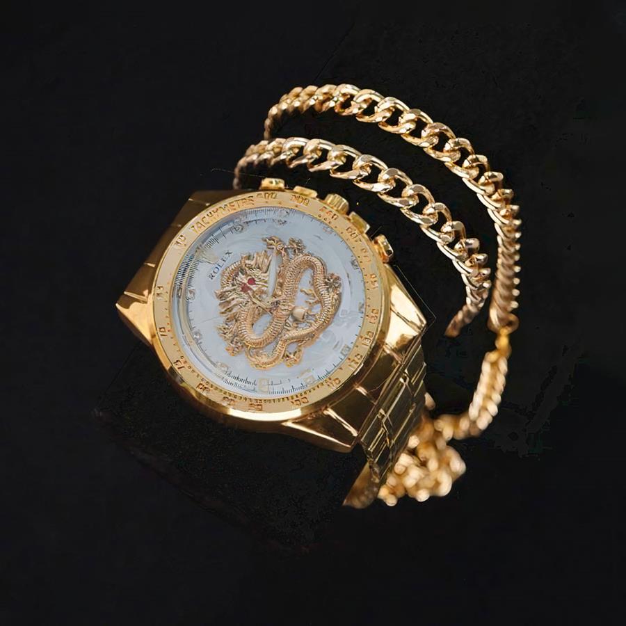 ست ساعت نیم ست استیل Golden_Dragon مدل 3664
