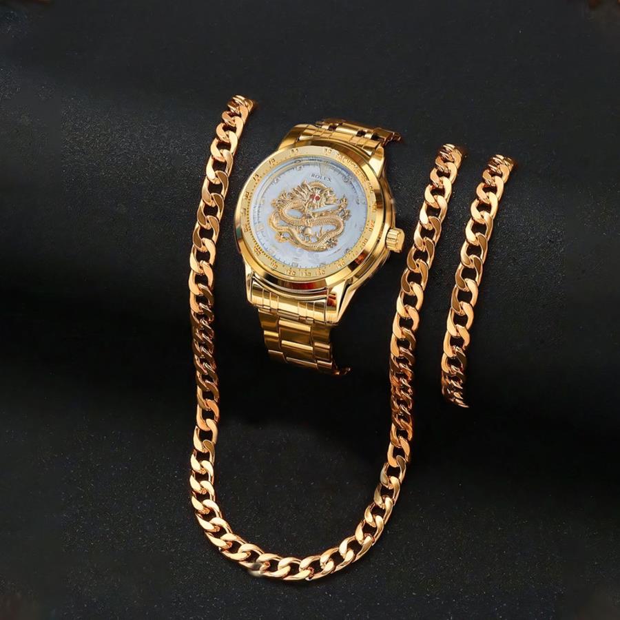 ست ساعت نیم ست استیل Golden_Dragon مدل 3664