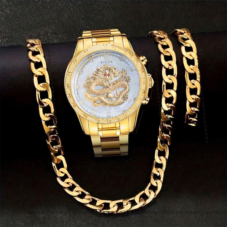 ست ساعت نیم ست استیل Golden_Dragon مدل 3664
