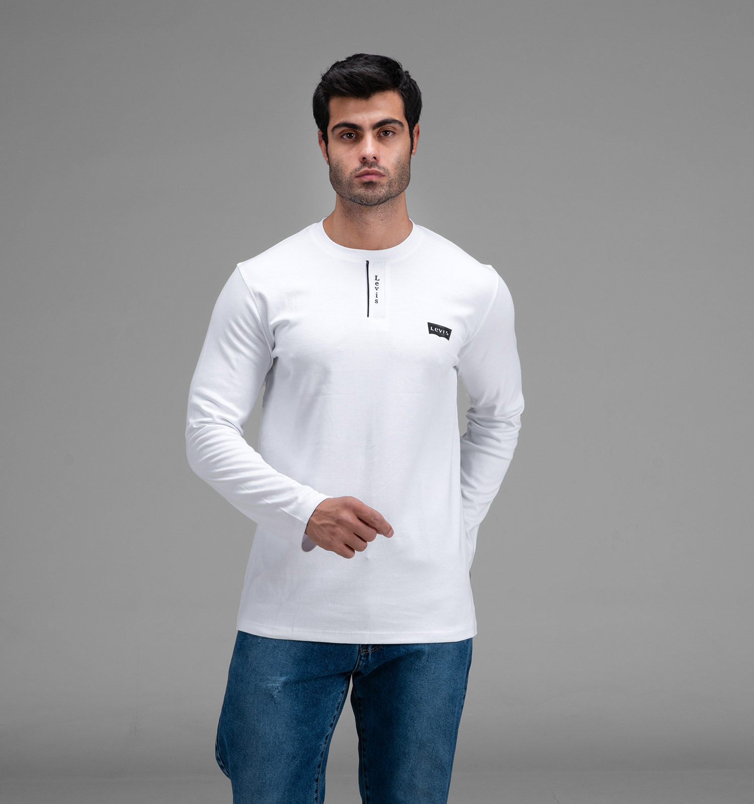 بلوز یقه گرد مردانه سفید نخ پنبه ساده Levis مدل 48377