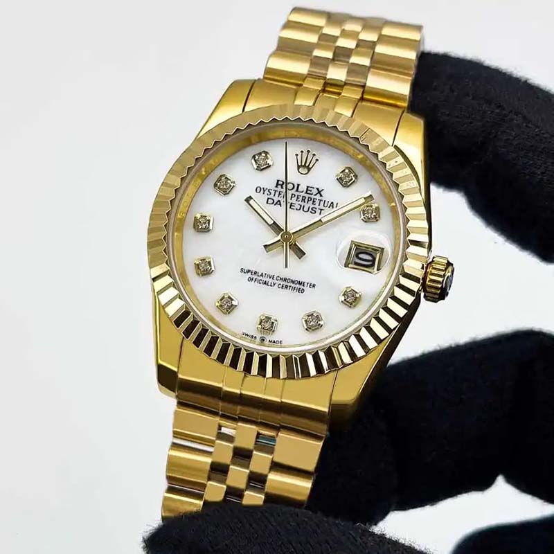 پکیج نیم ست Cartier مردانه طلایی مدل Zoris ساعت مچی رولکس طلایی مدل Date-just