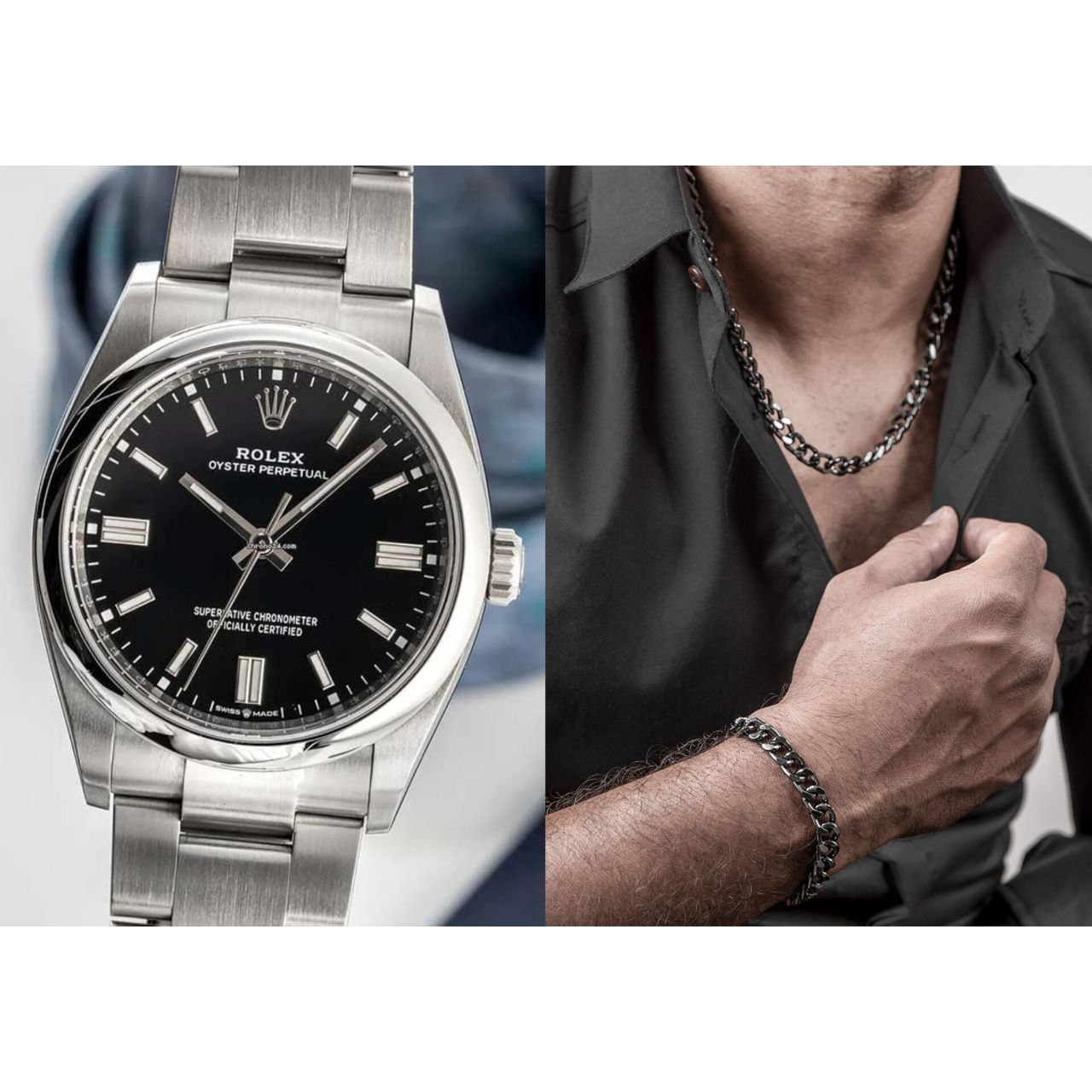 پیکج نیم ست دودی Cartier ساعت رولکس نقره ای صفحه مشکی مدل Oyster
