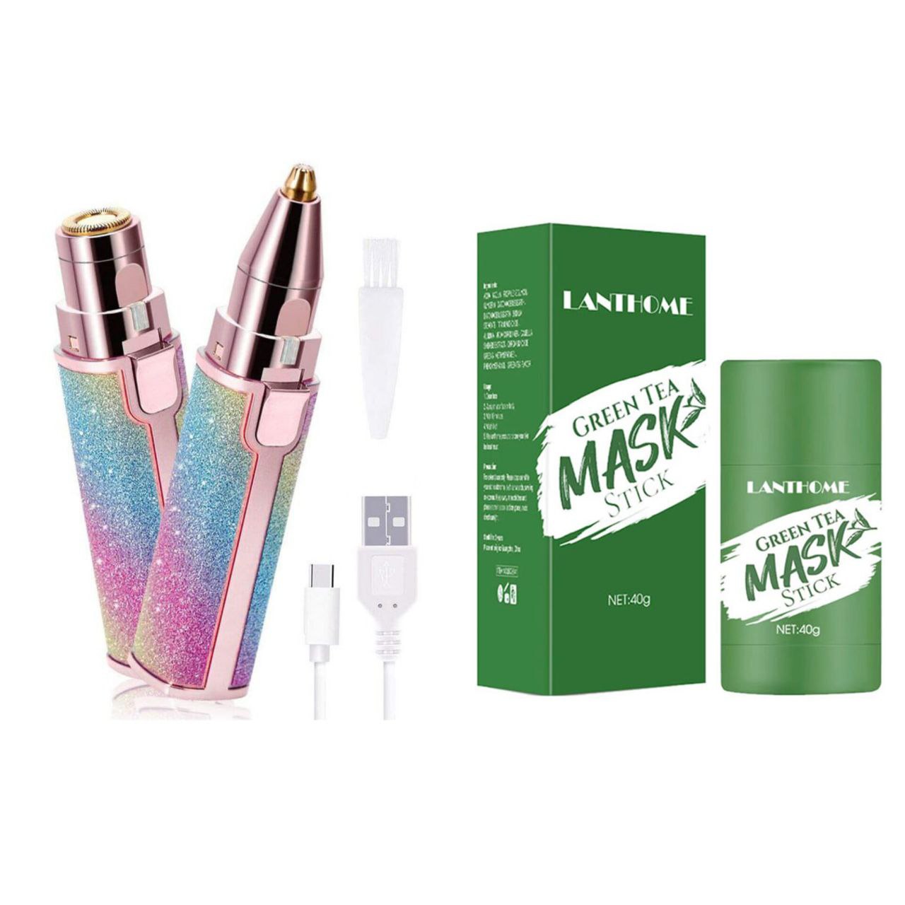 پکیج ماسک روشن کننده ضد لک چای سبز مدل Lanthome موزن اکلیلی دوکاره شارژی