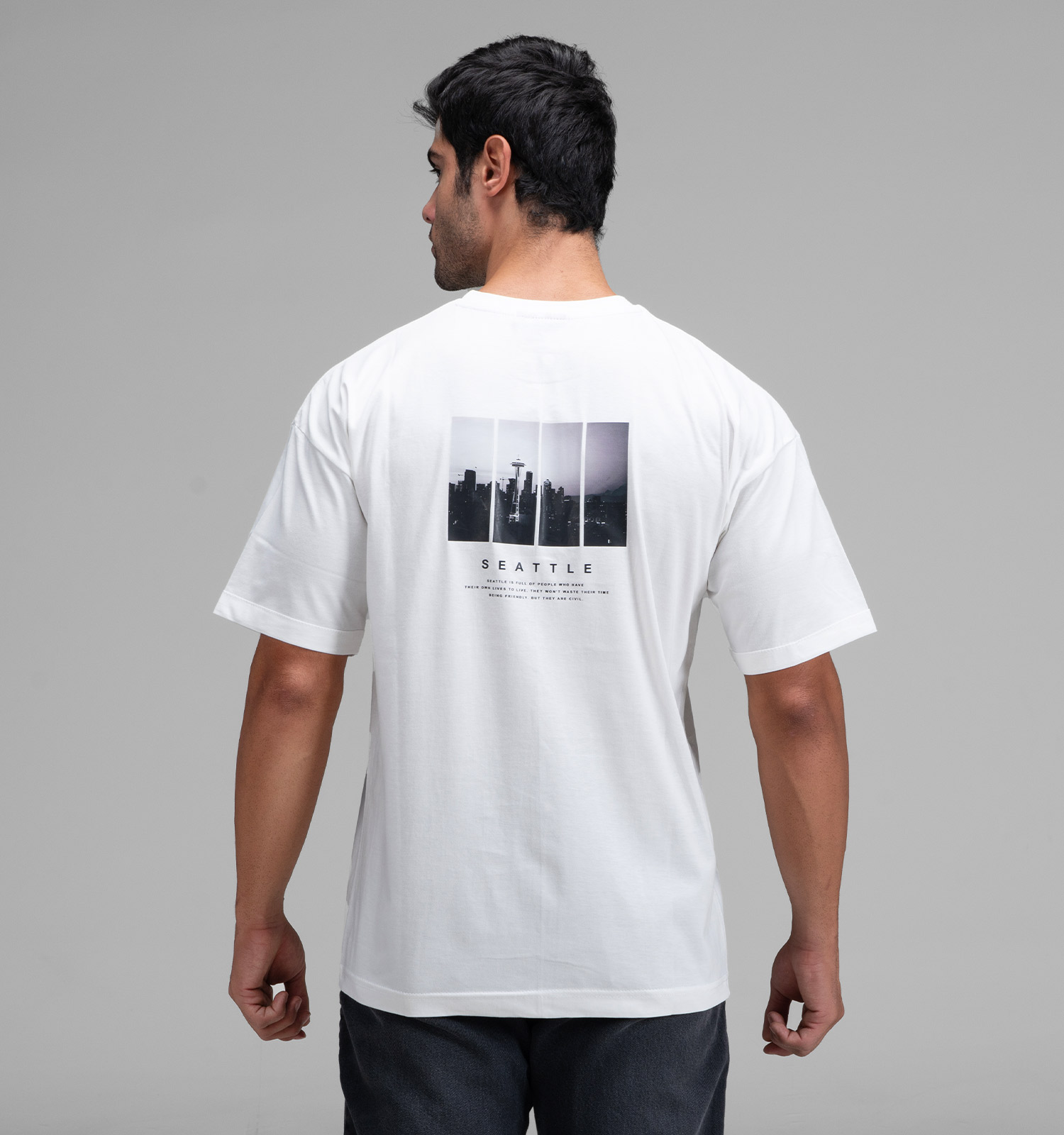 تیشرت یقه گرد مردانه سفید نخ پنبه طرحدار مدل 48351