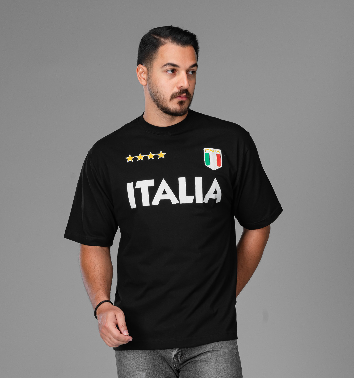 تیشرت Italia یقه گرد مردانه مشکی طرحدار مدل 47933