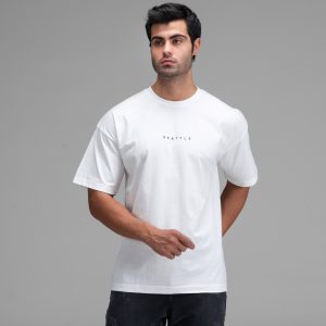 تیشرت یقه گرد مردانه سفید نخ پنبه طرحدار مدل 48351