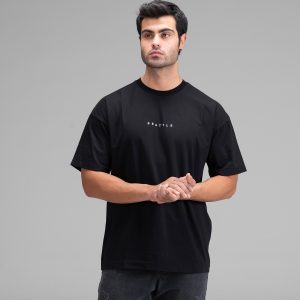 تیشرت یقه گرد مردانه مشکی نخ پنبه طرحدار مدل 48350