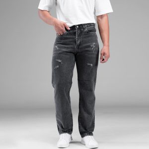 شلوار اسپرت جین نیم بگ مردانه ذغالی مدل 48401