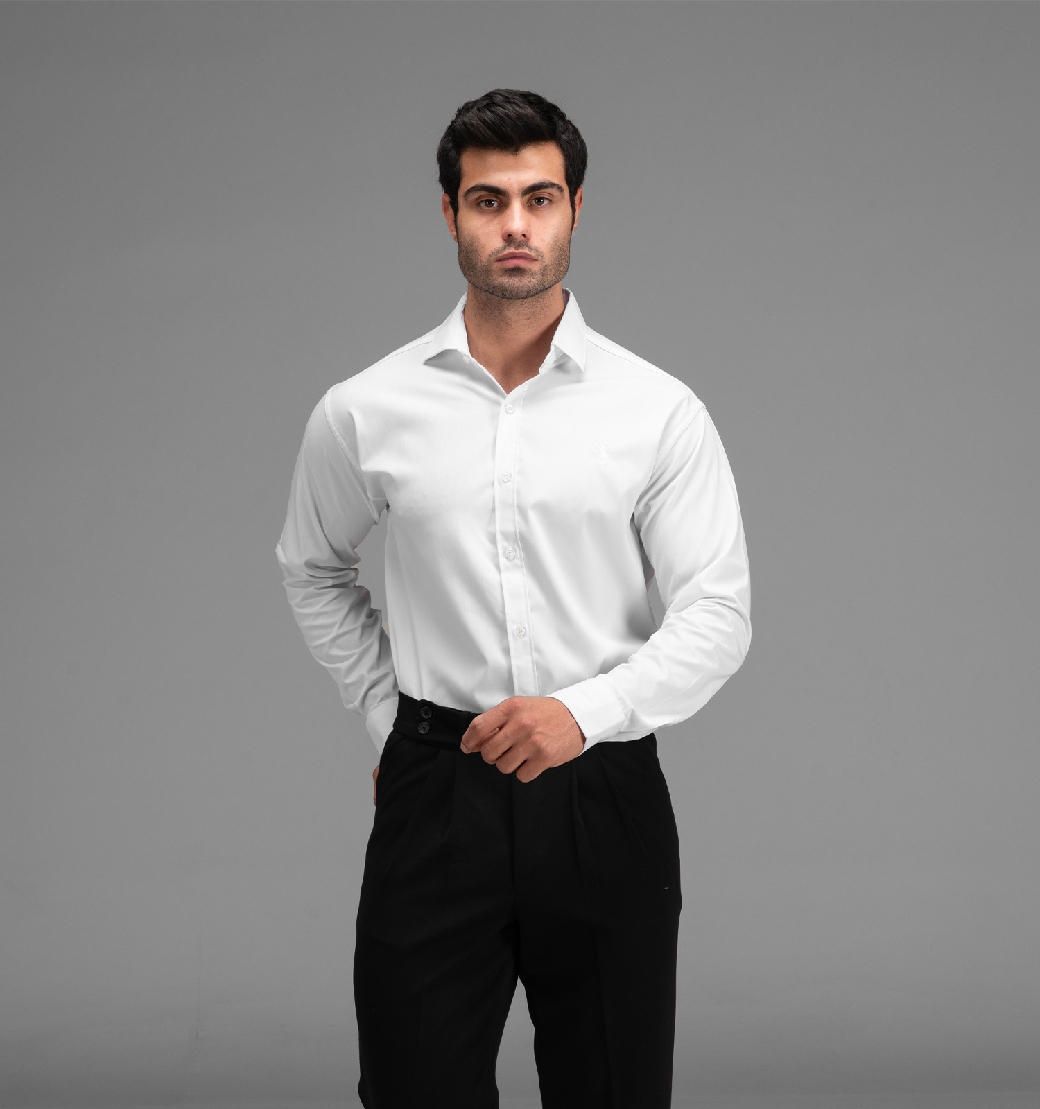 پیراهن نخی مردانه آستین بلند ساده سفید مدل 48383