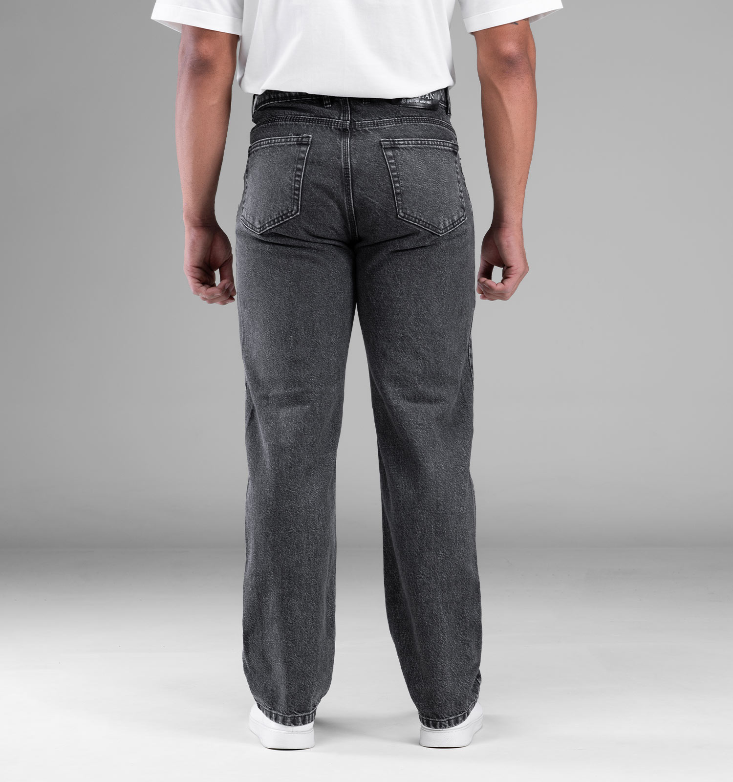 شلوار اسپرت جین نیم بگ مردانه ذغالی مدل 48401