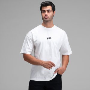 تیشرت یقه گرد مردانه سفید نخ پنبه طرحدار مدل 48364