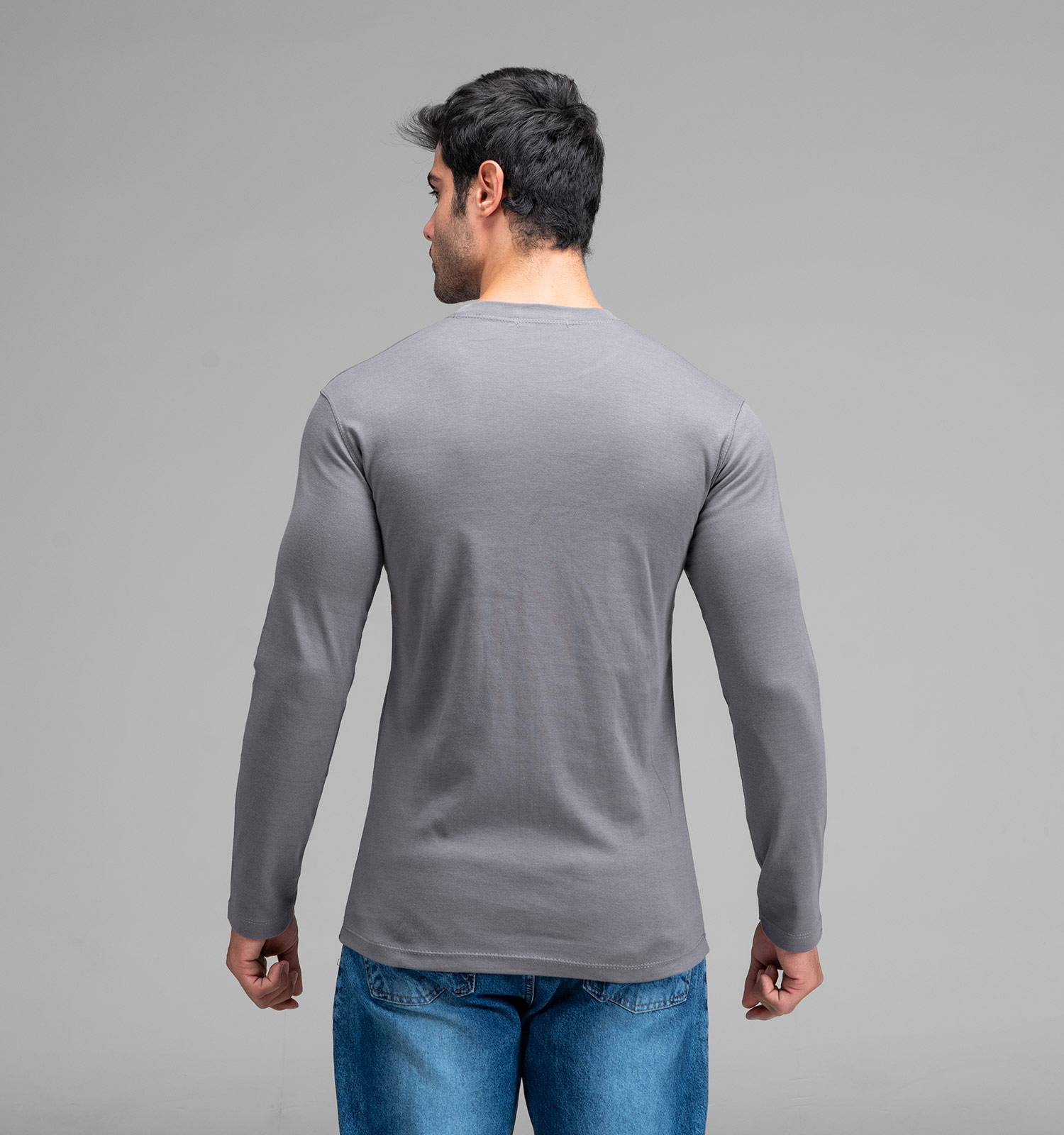 بلوز یقه گرد مردانه طوسی نخ پنبه ساده مدل 48371