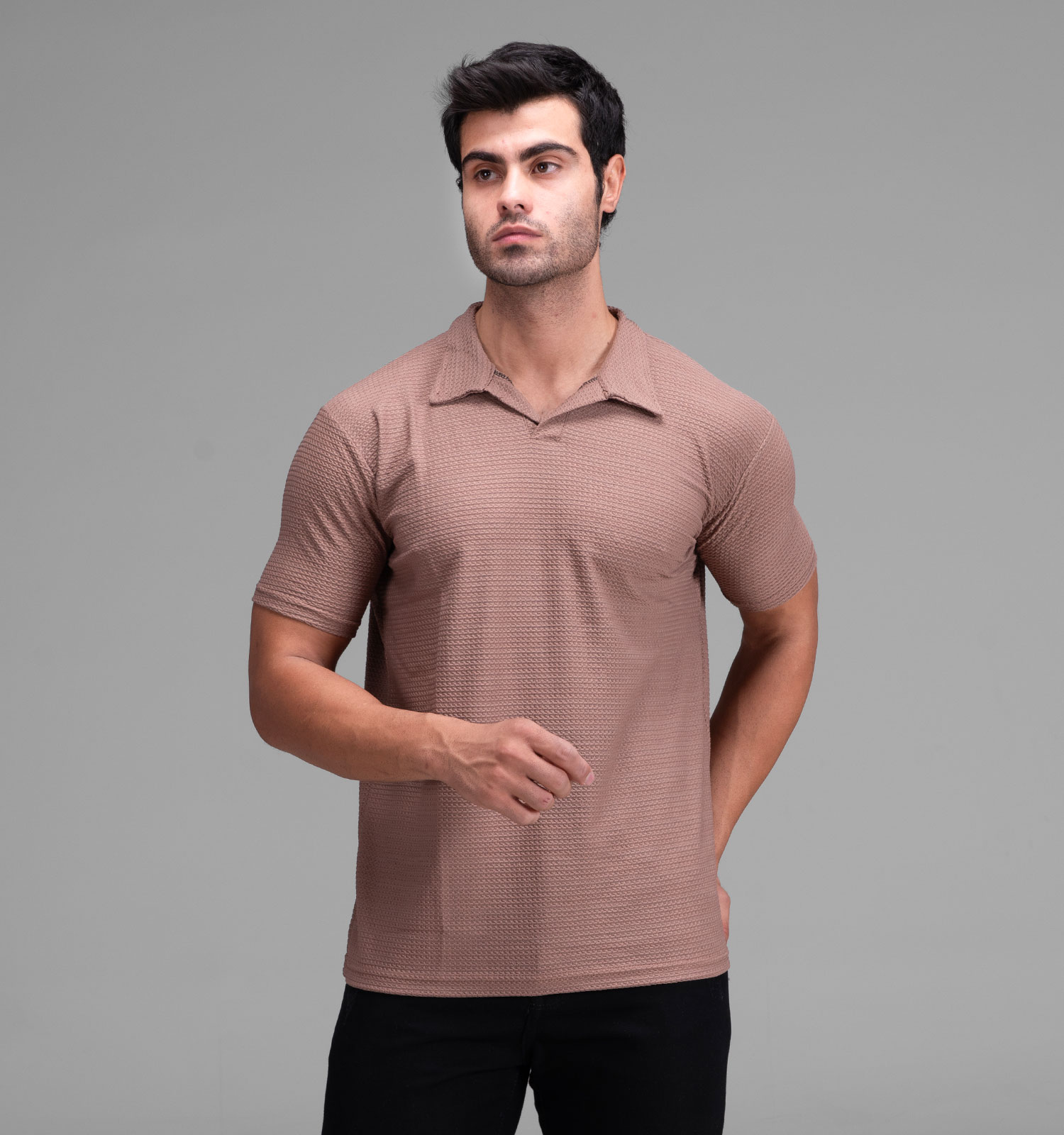 تیشرت یقه دار مردانه مراکشی ساده مدل 48352