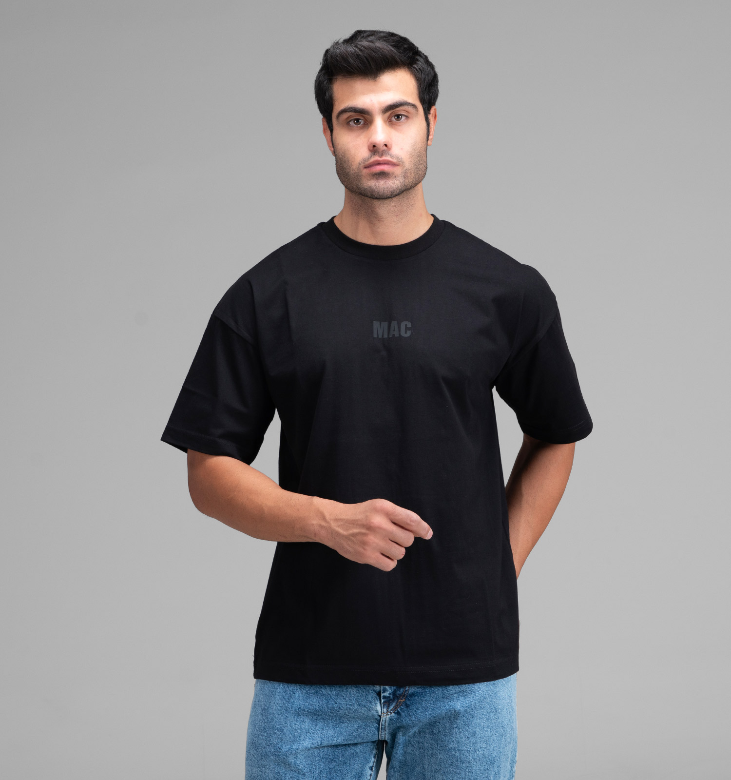 تیشرت یقه گرد مردانه مشکی نخ پنبه طرحدار مدل 48362