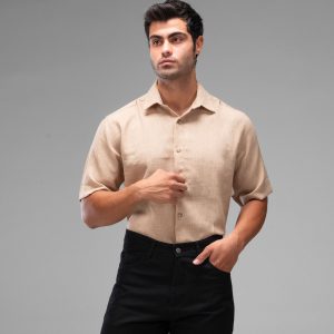 پیراهن لینن مردانه آستین کوتاه ساده مدل 48317