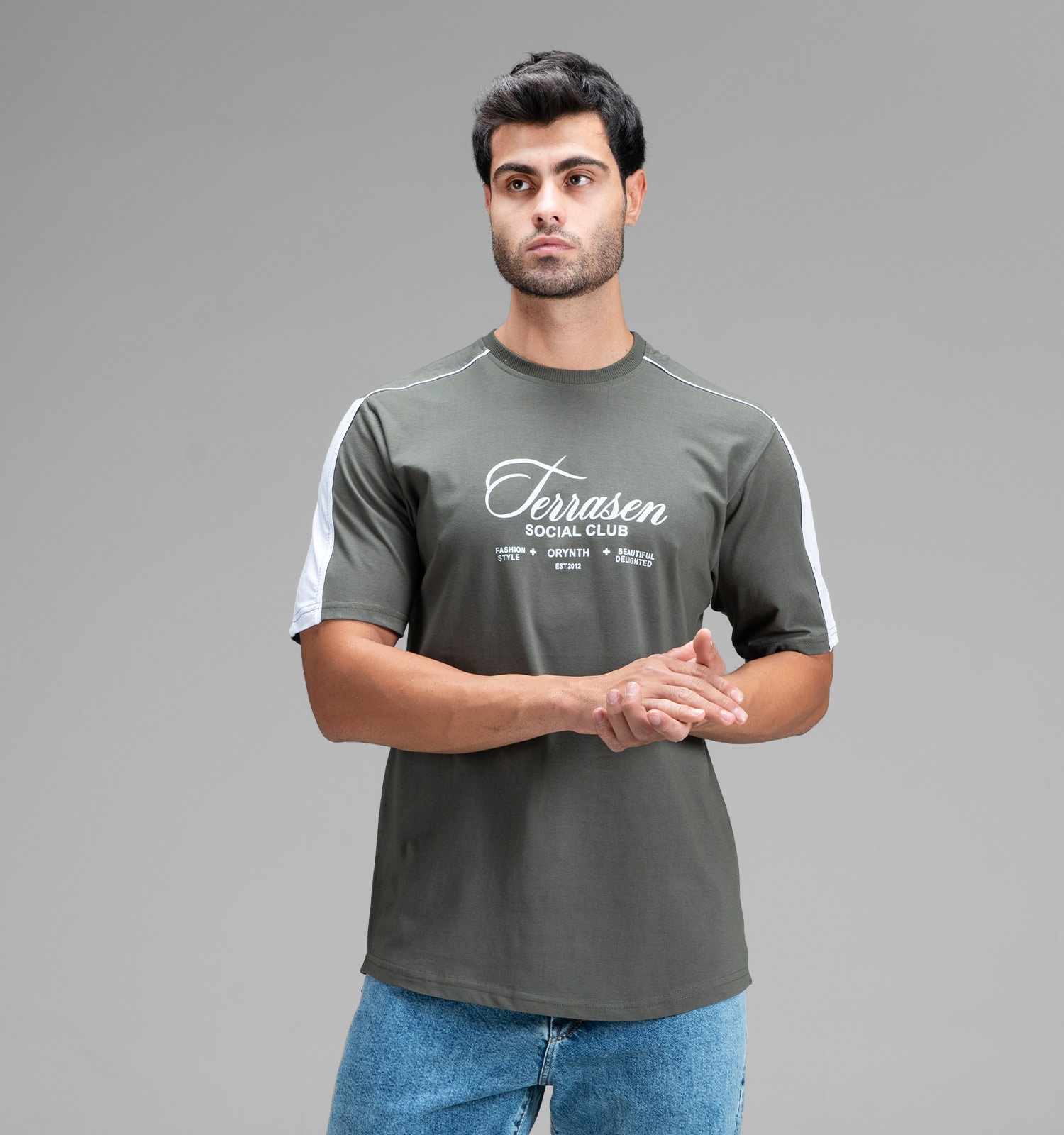 تیشرت یقه گرد مردانه نخ پنبه طرحدار مدل 48442