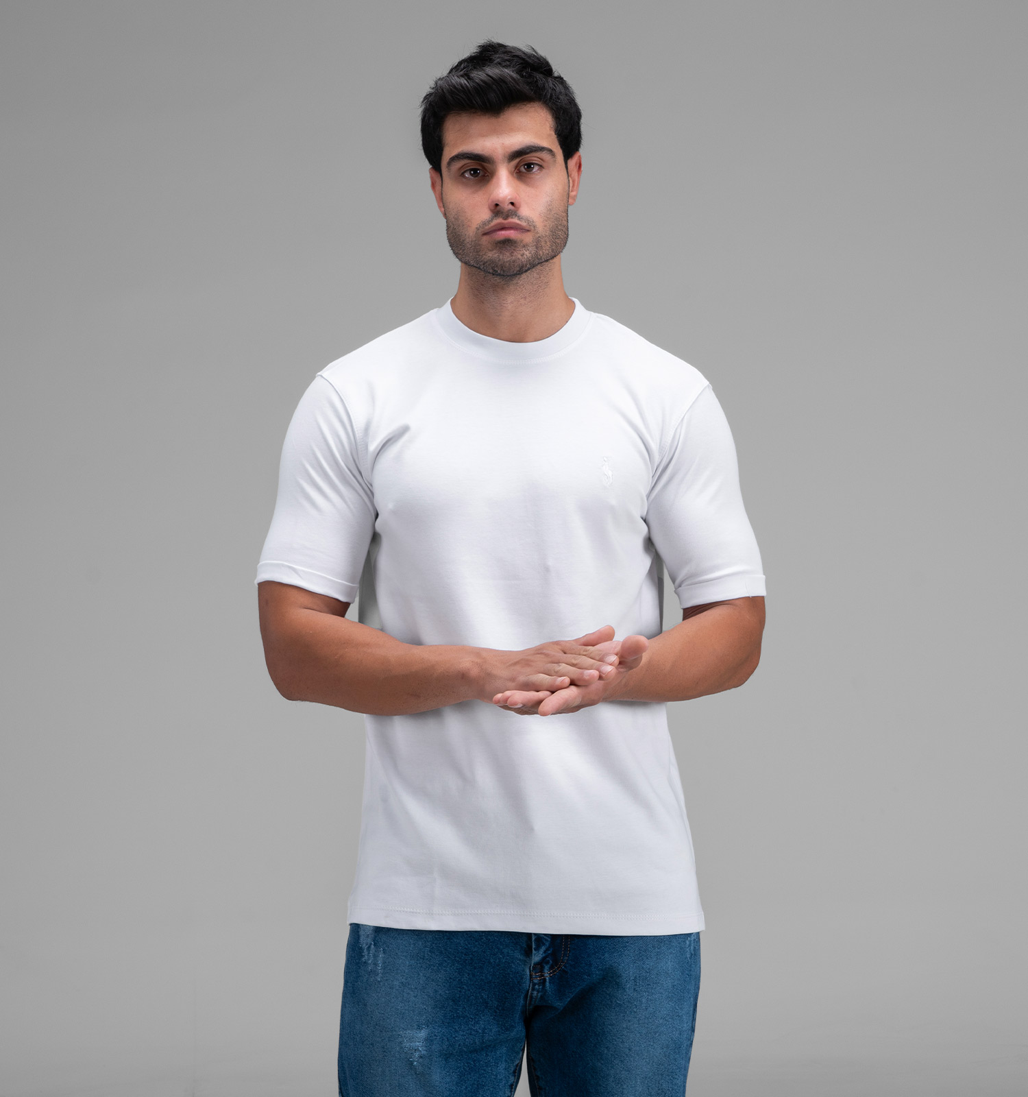 تیشرت Polo یقه گرد مردانه آستین دوبل سفید نخ پنبه ساده مدل 48407