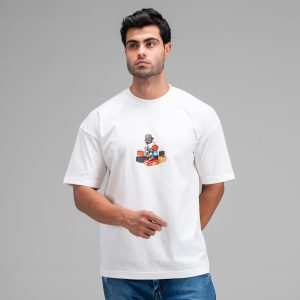 تیشرت یقه گرد مردانه سفید نخ پنبه طرحدار مدل 48344