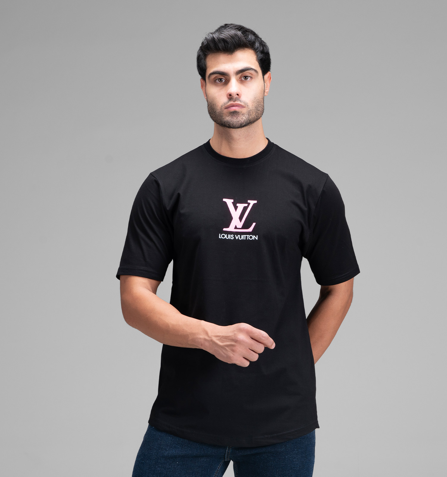 تیشرت Louis Vuitton یقه گرد مردانه مشکی نخ پنبه طرحدار مدل 48443