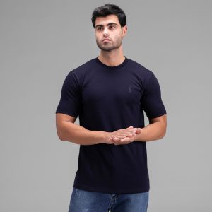 تیشرت Polo یقه گرد مردانه آستین دوبل سرمه ای نخ پنبه ساده مدل 48409