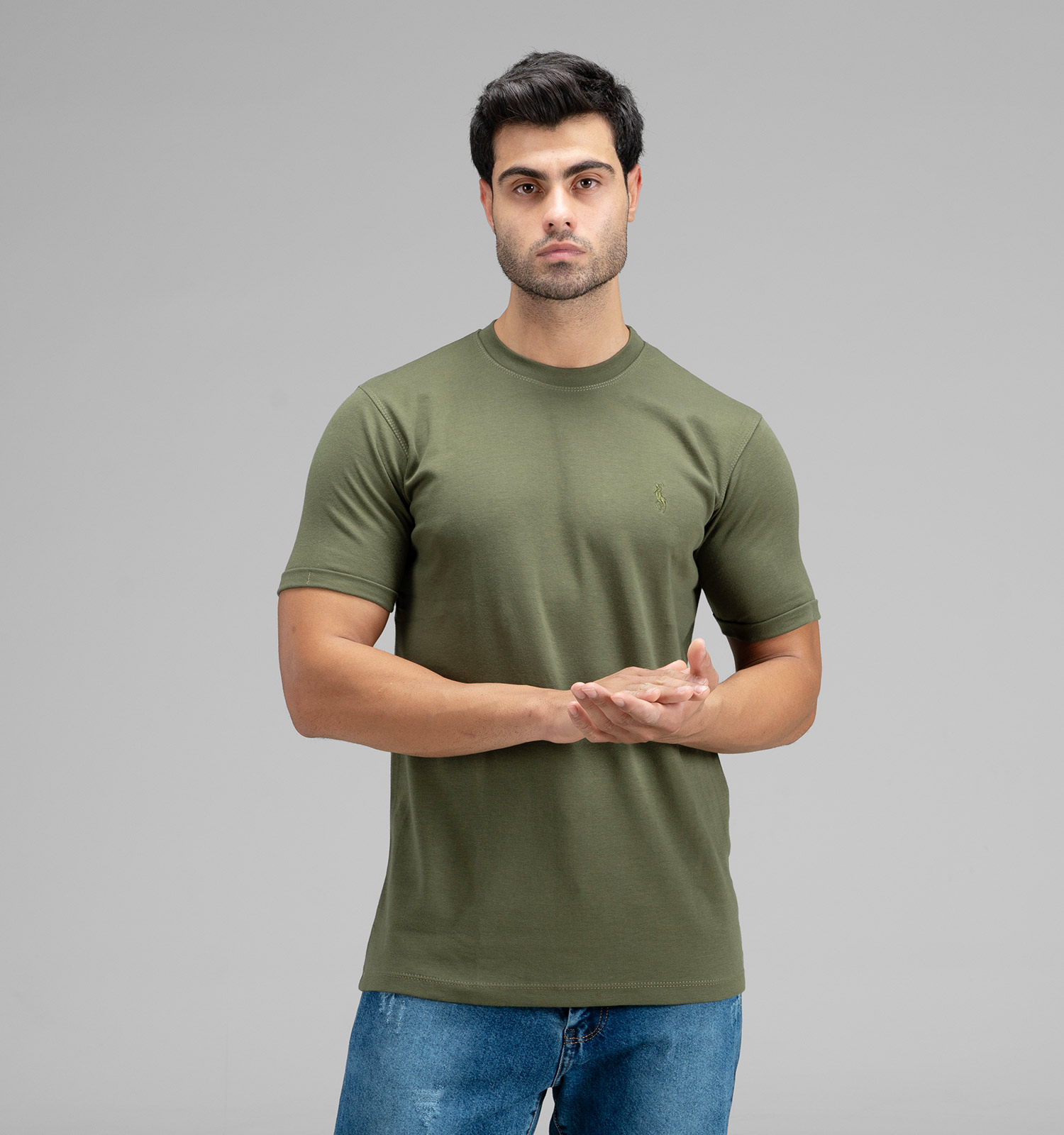 تیشرت Polo یقه گرد مردانه آستین دوبل نخ پنبه ساده مدل 48410