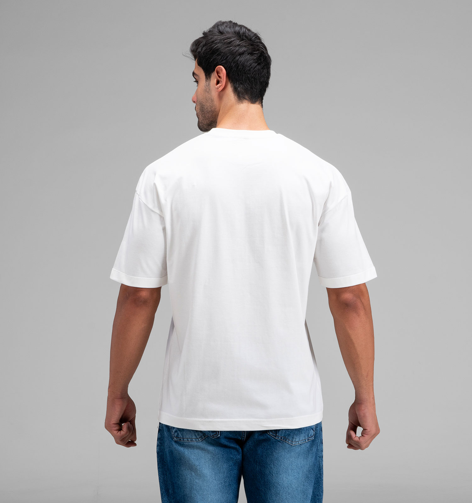 تیشرت یقه گرد مردانه سفید نخ پنبه طرحدار مدل 48344