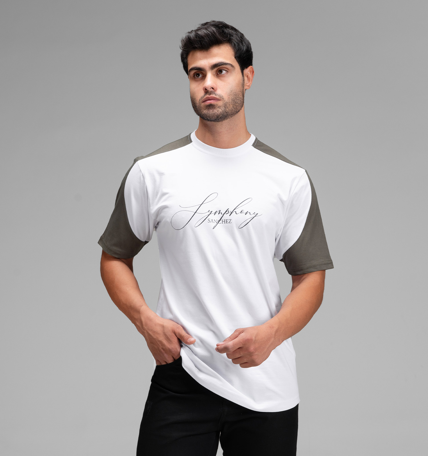 تیشرت یقه گرد مردانه سفید نخ پنبه طرحدار مدل 48433