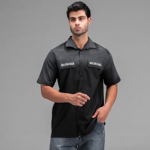 پیراهن نخ پنبه مردانه آستین کوتاه ساده مشکی Balenciaga مدل 48323