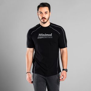 تیشرت یقه گرد مردانه مشکی نخ پنبه طرحدار مدل 48423