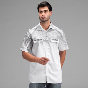 پیراهن نخ پنبه مردانه آستین کوتاه ساده سفید Balenciaga مدل 48324