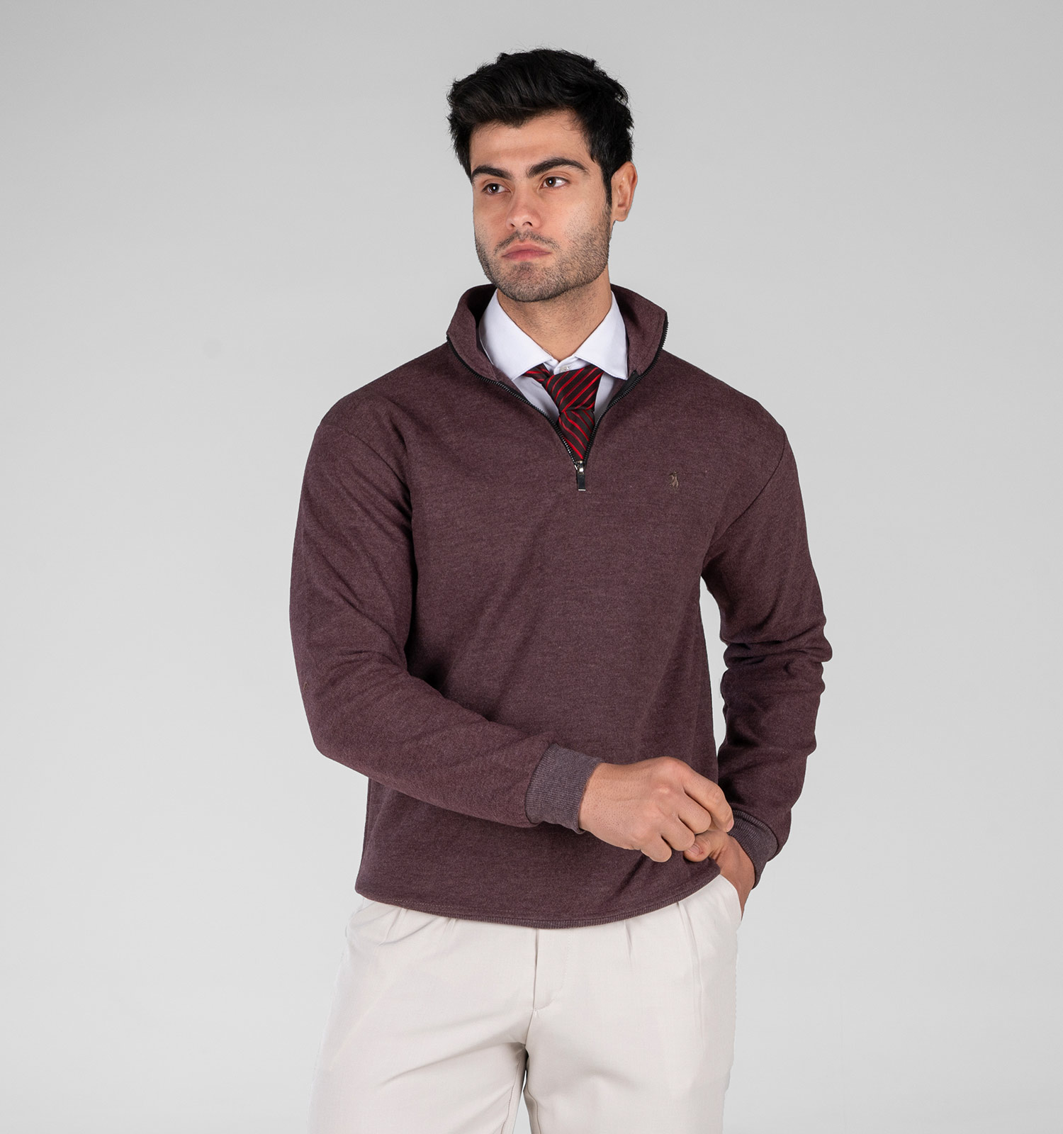 بلوز سلانیک نیم زیپ مردانه یقه دار ساده مدل 48667