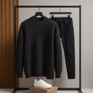 پلیور بافت مردانه یقه گرد مدل Arman مشکی