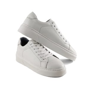 کفش روزمره مردانه چرم طبیعی سفید بند دار مدل 48639