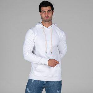 هودی مردانه کلاهدار سفید ساده مدل 48595