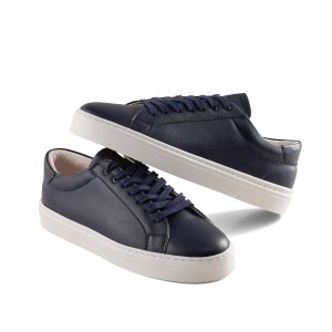 کفش روزمره مردانه چرم مصنوعی سرمه ای بند دار مدل 48636