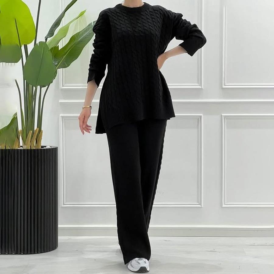 ست بافت بلوز شلوار زنانه Gloria_Black مدل 3719