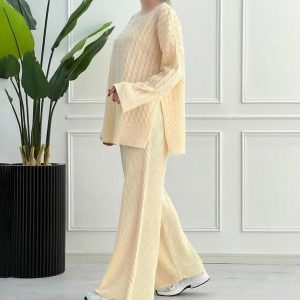 ست بافت بلوز شلوار زنانه Gloria_Milky مدل 3721