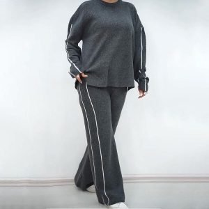 ست بافت بلوز شلوار زنانه Diyana_Charcoal مدل 3733