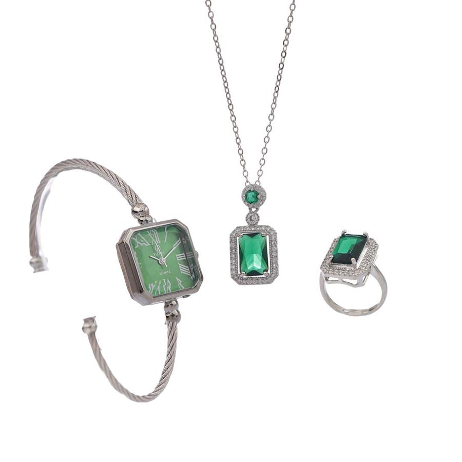 ست زنانه ساعت گردنبند انگشتر Emerald مدل 3737