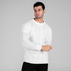 بافت مردانه یقه گرد سفید فری سایز راه راه مدل 49012