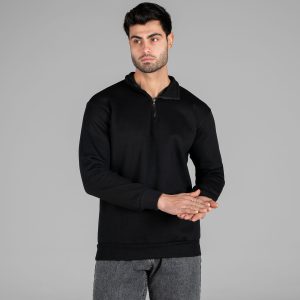 بلوز دورس نیم زیپ مردانه یقه دار مشکی ساده مدل 48895