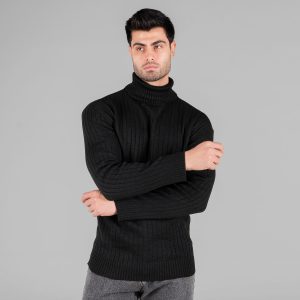 بافت مردانه یقه اسکی مشکی فری سایز راه راه مدل 48857