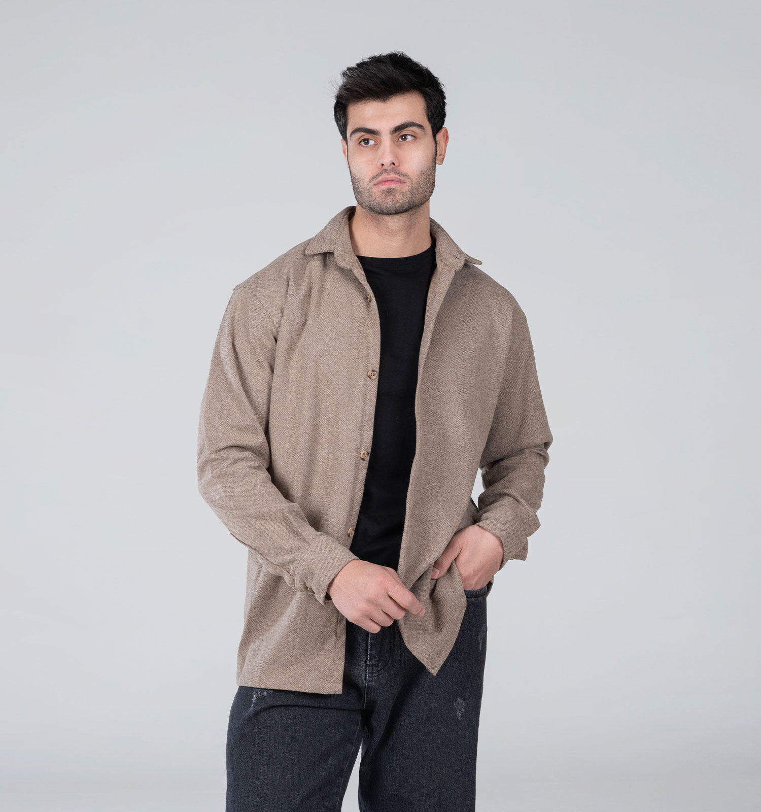 پیراهن اسپرت پشمی مردانه آستین بلند ساده مدل 48783